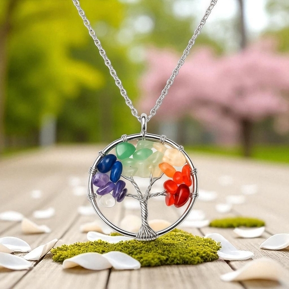 ποΈTree Of Life π³ Handmade Colorful Boho Chic Pendant With Natural Stones ππ - Picture 6 of 13